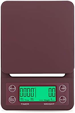 Ataller Digital Coffee Scales with Timer, 2 in 1 Kitchen Food Scale, Electronic Espresso Scale, Drip Coffee Scale with Large LCD, Graduation 0.1g, Measurement Range 3000g, Wine Red
