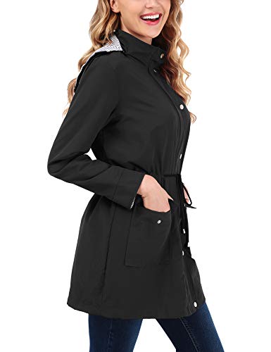 OUTAD Women's Rain Jacket Windbreaker Lightweight Waterproof Raincoats Outdoor Hooded Trench Coats Black - Thumbnail 2