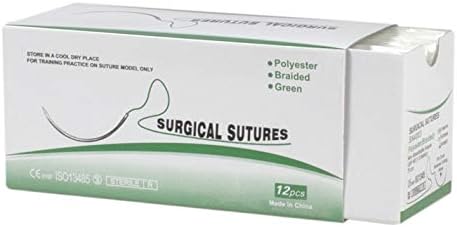 Vision Scientific VSN4003 75cm Polyester Medical Grade Surgical Suture Thread with Curved Needle 12 PK | Exceptionally Smooth Surface | Superior Tenside Strength | Excellent Knot Security