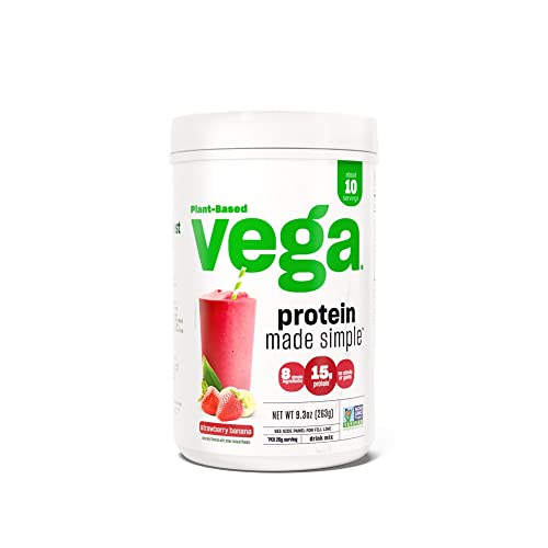 Vega Protein Made Simple Strawberry Banana (10 Servings) Stevia Free Vegan Protein Powder, Plant Based, Healthy, Gluten Free, Pea Protein for Women and Men, 9.3 Oz (Packaging May Vary)