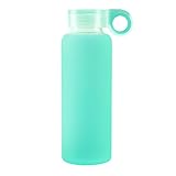 NOBVAN Glass Water Bottle with Colorful Soft Silicone Sleeve Sports Camping Canteen Outdoors Creative Cup Children Couples Silicone Antiskid Kettle Glass-300ml(10oz) (Azure, 300ml-10oz)