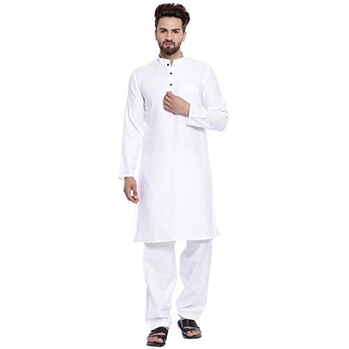 very me men white colour cotton pathani kurta salwar