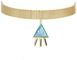Jeune Colette Inspiration Dezigns Nacre Triangle Iridescent Blue Charm Mesh Choker Necklace