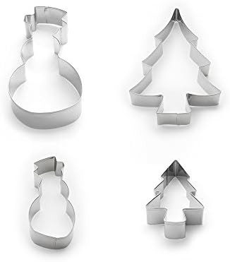 The Culinary Junction Stainless Steel Xmas Tree and Snowman Cookie Cutter Set, Complete with 1 Small and 1 Large Snowman and Christmas Tree Stainless Steel Cookie Cutters (4 Total)