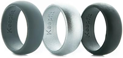 KeepFit Gear 3 Silicone Wedding Ring Silicone Wedding Band for Men Metallic Ring Set for Crossfit, Climbing, WOD's and Outdoor Sports