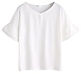 SheIn Women's Cute Ruffle Bell Sleeve Crochet Trim T-shirt
