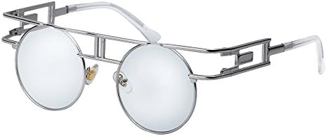 QIYIGE John Lennon Style Metal Spring Frame Round Steampunk Glasses with Clear Lens (Double Bridge Silver Frame/Clear Lens, 51)