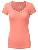 DRESSIS Women's Basic Deep Plunging V neck Cap Sleeve Slim T-Shirt (36 Colors)