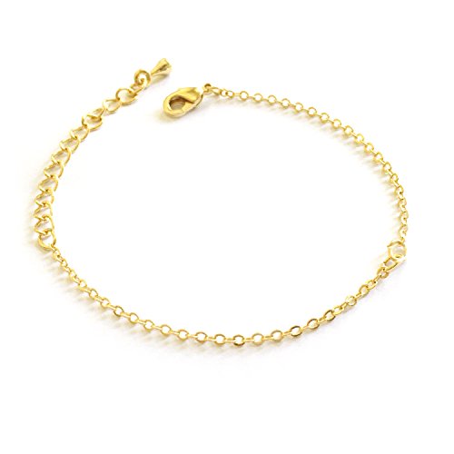 10 Pieces - 16K Gold Plated Bracelet Chain With Extender Lobster Clasp and Hook Bracelet Components Jewelry Parts Bracelet Cable Chain - 10PBR (Gold)