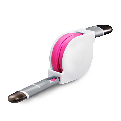 Retractable Lightning to USB Cable Multi-Head Cord for iPhone Apple Android Micro, Charging Syncing Date Wire 2 in 1 (Rose)