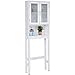 Giantex Over The Toilet Storage Cabinet, Freestanding Bathroom Cabinet w/ 2 Frosted Glass Doors, Inner 3-Position Adjustable Shelf, Open Storage Shelf, Bathroom Organizer & Space Saver