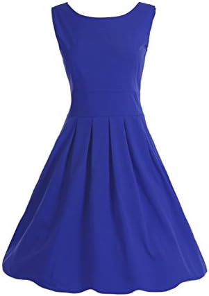 Vinvv Women's Vintage 1950's Sleeveless Empire Waist Party Cocktail Dress Royalblue S