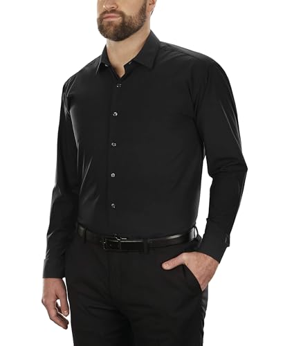Kenneth Cole Dress Shirt Big and Tall Solid Camisa de Vestir, Negro, XXL/46 cm Cuello/ 81/84 cm Manga para Hombre