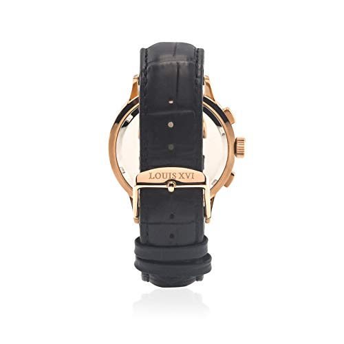 LOUIS-XVI-Herren-Armbanduhr-Monseigneur-Rosegold-Schwarz-Chronograph-Analog-Quarz-echtes-Leder-Schwarz-912