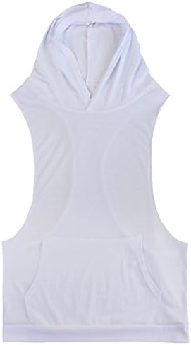 IGIG Men's Gym Aesthetic Sleeveless Hoodie With Hooded Sweatshirts Tank Tops White Medium