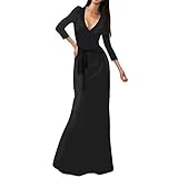 SUNNOW Womens Sexy Ladies Deep V Neck Party Dress Maxi Long Evening Dress (XL, Black1)