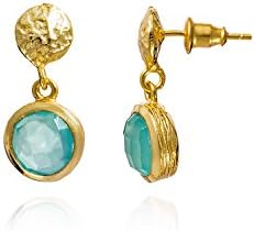 Athena Gold Stud and Gemstone Drop Earring in Aqua Chalcedony