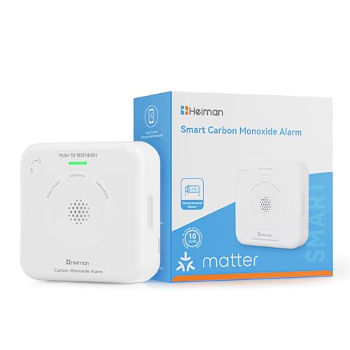 Heiman Smart Carbon Monoxide Detector Matter Over Thread (Hub Required) - CO Detector for SmartThings & Home Assistant, EN 50291, Interchangeable Battery, 10 Year Sensor, 85 dB, HS-725ES-M