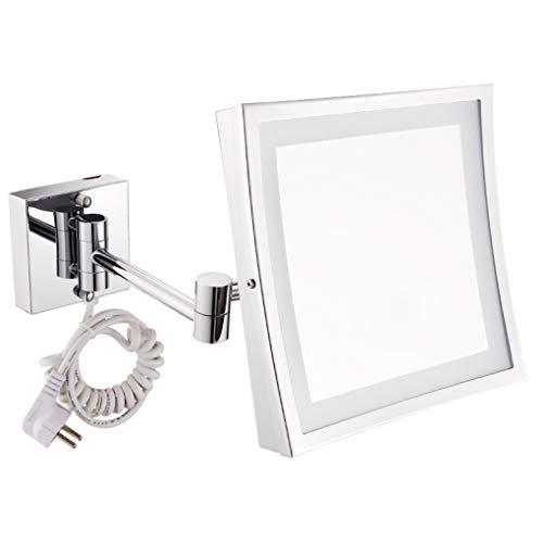 LIUXRONG Lights Vanity Mirror,Square Extendable Wall Mounted Vanity Mirror,8-Inch Zoom in 3X LED Beauty Mirror,Brass Frame Bathroom Mirror,Hotel/Bedroom Decoration
