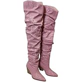 ShoeFad Women's Cowgirl-12 Western Fashion Cowboy Boots for Women Over the Knee Slouchy Chunky Block Heel Cowgirl Boots