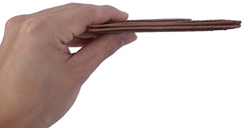 Hopsooken Money Clip RFID Front Pocket Wallet Men Leather Slim Minimalist Wallet (Brown with ID Window (Crazy Hourse Leather))