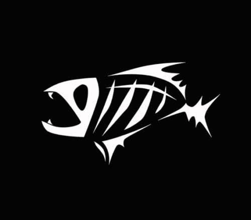 Skeloton Fish Tribal Decal Sticker Fishing Man guy boat kayak car truck White, Die cut vinyl decal for windows, cars, trucks, tool boxes, laptops, MacBook - virtually any hard, smooth surface