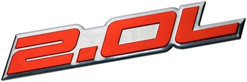 2.0L Liter Embossed RED on Highly Polished Silver Real Aluminum Auto Emblem Badge Nameplate Compatible with Honda Nissan Mazda Mitsubishi