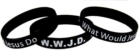 WWJD 8050005 Set of 3 Pieces Adult Black Band With White Print What Would Jesus Do Silicone B.