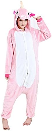 Juxy Couture Adult Unisex Pink Unicorn Ultra Soft Comfy Plush One Piece Pajama Costume for Halloween and Christmas (Size: 5'6"-5'9")