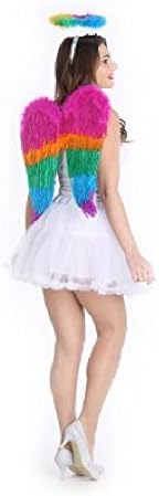New Colorful Rainbow Feather Wings With Halo Halloween Costume Accessory