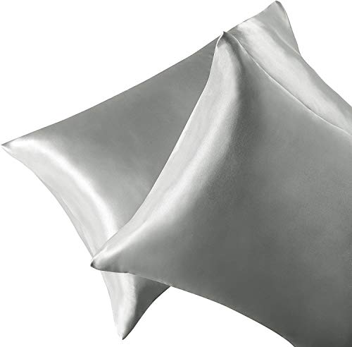 Tempcore-Satin-Pillowcase-for-Hair-and-Skin-StandardQueen-Size-2-Pack20x30-Light-Grey-Pillow-Cases-Satin-Pillow-Covers-with-Envelope-ClosureAnti-WrinkleWash-Resistant