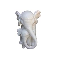 White Porcelain Mother and Baby Elephant Statue/figurine in High Gloss Finish.