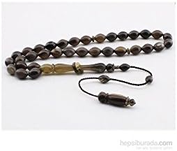 GloBeads Prayer Beads Turkish Gemstone Tasbih Gift, Cut Barley İmamesi Ring Buffalo Horn Tasbih