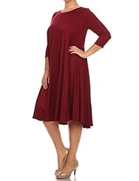 Vestido de mujer casual sólido e impreso de tamaño grande de manga 3 4 con línea A, fabricado en Estados Unidos.