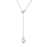 YFN 925 Sterling Silver Infinity Good Luck Holy Hamsa Fatima Hand Pendant Necklace (Eye Hamsa Hand)