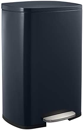 Harima Rubbish Bin 50L | Single Recycling Bin for Kitchen, Bedroom, Bathroom, Garden | Eco Waste Bin With Foot Pedal and Flat Lid | Black Metal Finish | For Paper, Glass, General, and Food Wastes