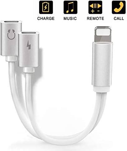 Headphone Adapter for iPhone 7 Adapter Dongle AUX Audio Jack Charge Adapter Car Charger [Audio+Charge+Call+Volume Control ] Dual Earphone Cable Converter Compatible for iPhone X/7 Plus/8/8 Plus iOS13