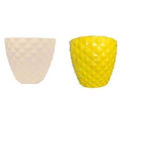 Airex Kohinoor Indoor Planter/Table top Planter/Plant Container/Flower Pot (White and Yellow) Plant Container (Plastic, External Height - 13.97 cm)