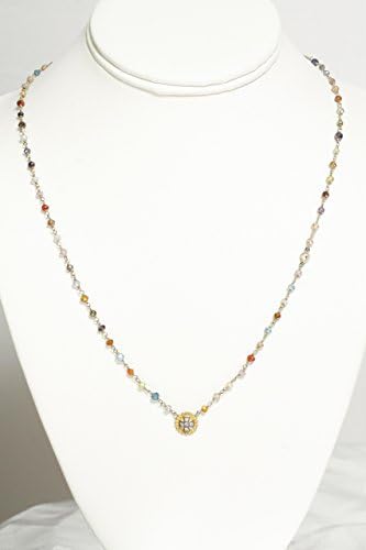 Sapphire Beaded Necklace with Cubic Zircon Cross on 22K Vermeil Pendant