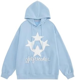 Aobiono Women Men Y2K Star Zip Up Jacket Oversized Hoodie Vintage