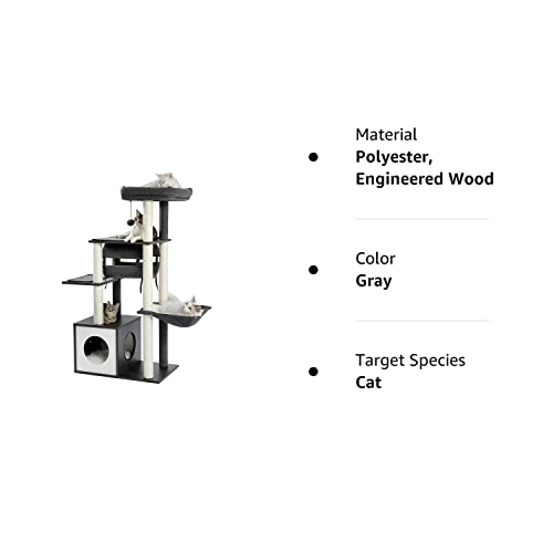 PEQULTI 51.4 Inches Modern Cat Tree Premium 6 Levels Wooden Cat Tower