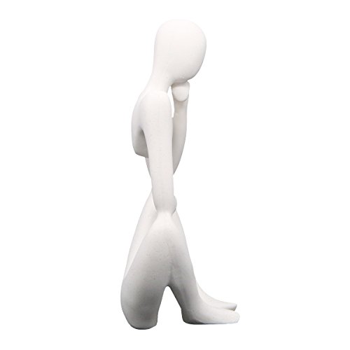 Stylish White Sandstone Resin Sculpture Thinker Statue Abstract Figure Hand Carved Craft Art for Home Office Bookshelf Desktop Crafts Gifts - Thumbnail 3