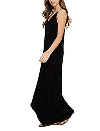 uguest - Vestido largo sin mangas, cuello en V, con bolsillos, informal, para mujer