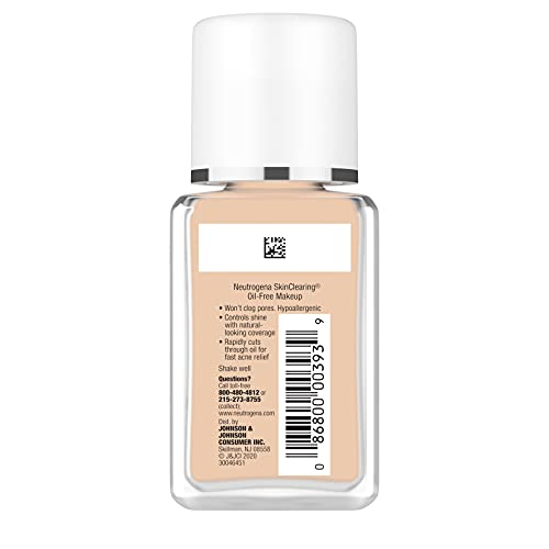 NEUTROGENA SKINCLEARING OIL-FREE ACNE AND BLEMISH FIGHTING LIQUID FOUNDATION WITH SALICYLIC ACID ACNE MEDICINE, SHINE CONTROLLING, FOR ACNE PRONE SKIN, 60 NATURAL BEIGE, 1 FL. OZ
