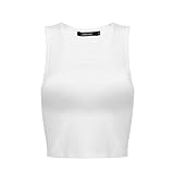OThread & Co. Women's Basic Crop Tops Stretchy Casual Scoop Neck Sleeveless Crop Tank Top (Large, White)