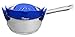 Clip-On Kitchen Food Strainer for Spaghetti, Pasta, Ground Beef Grease, Colander & Sieve Snaps on Bowls, Pots and Pans, Set includes Silicone Strainer, Brush & Garlic Peeler by Salbree (Dark Blue)