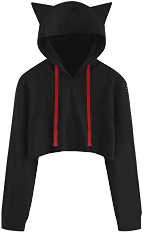 Kalorywee Womens Tops Women Cat Long Sleeve Hoodie Sweatshirt Hooded Pullover Short Tops Blouse