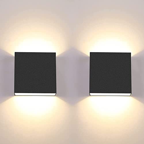 CHEVVY 2 x 7W LED Wall Light Modern Indoor Warm White Light 3000K Square Black for Bedroom, Living Room, Colonnade, Garden