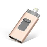 USB Flash Drive 128G, USB Memory Stick 128GB Jump Drive Thumb Drive 3.0 Flash Drive Lightning/iPhone/iPad/PC/Android Password/Touch ID Protected Flash Drive iOS/iPhone (128G Gold)