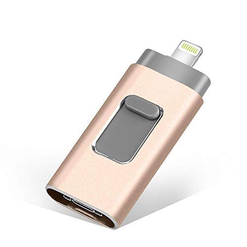 USB Flash Drive 128G, USB Memory Stick 128GB Jump Drive Thumb Drive 3.0 Flash Drive Lightning/iPhone/iPad/PC/Android Password/Touch ID Protected Flash Drive iOS/iPhone (128G Gold)